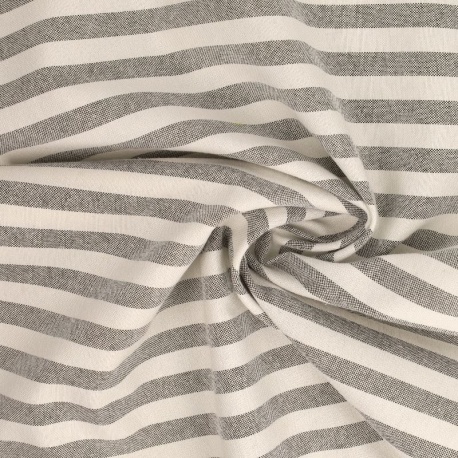 Tissu Chemise Coton lin Grande Rayure Gris 