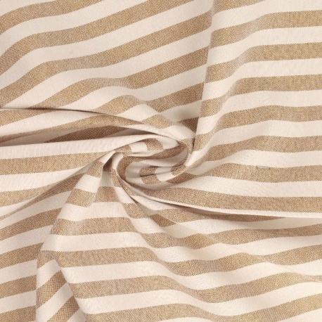 Tissu Chemise Coton lin Grande Rayure Beige 