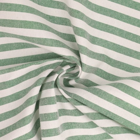 Tissu Chemise Coton lin Grande Rayure Vert