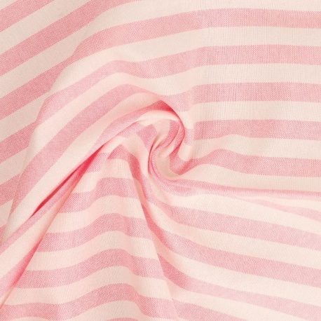 Tissu Chemise Coton lin Grande Rayure Rose