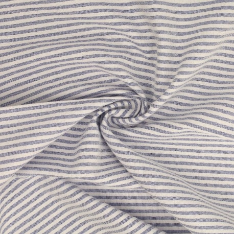 Tissu Chemise Coton lin Fine Rayure Bleu