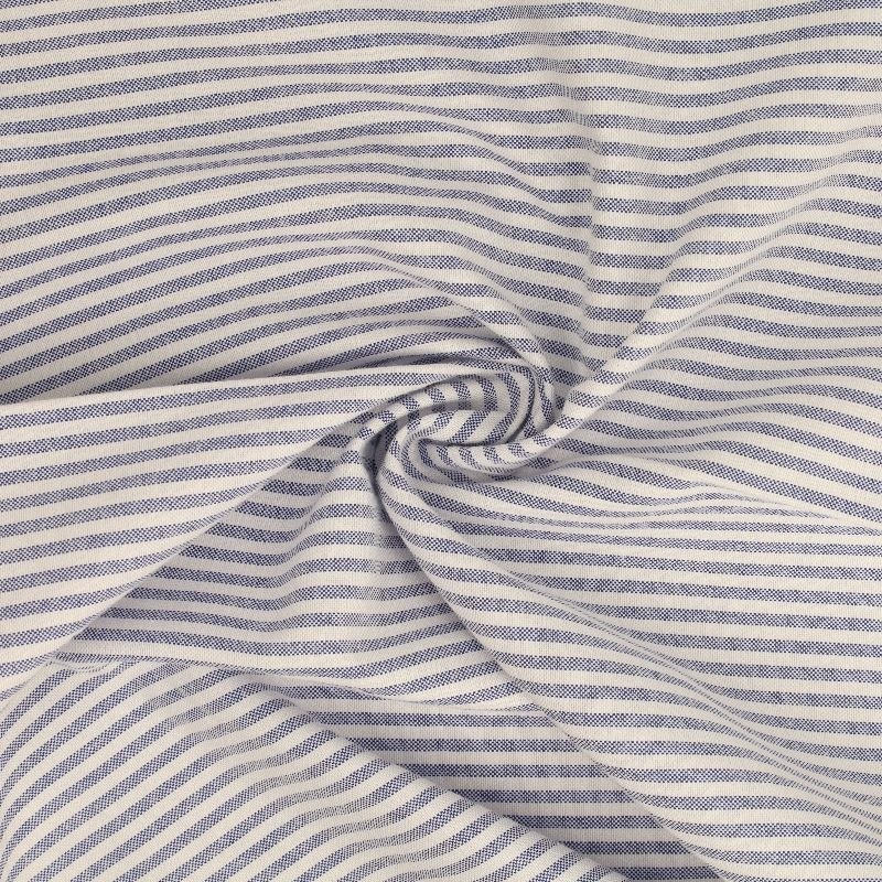 Tissu Chemise Coton lin Fine Rayure Bleu