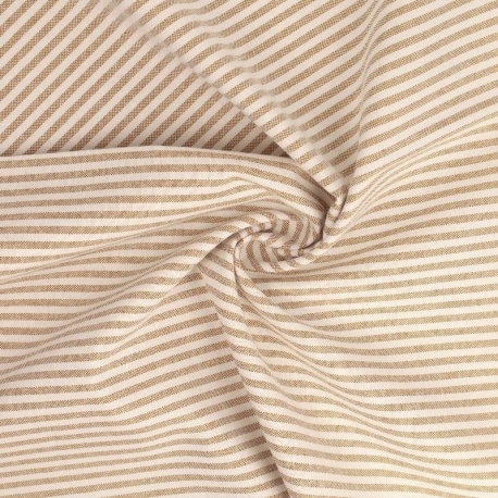 Tissu Chemise Coton lin Fine Rayure Beige 
