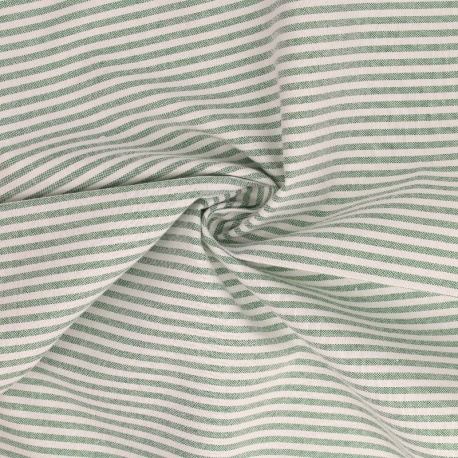 Tissu Chemise Coton lin Fine Rayure Vert 