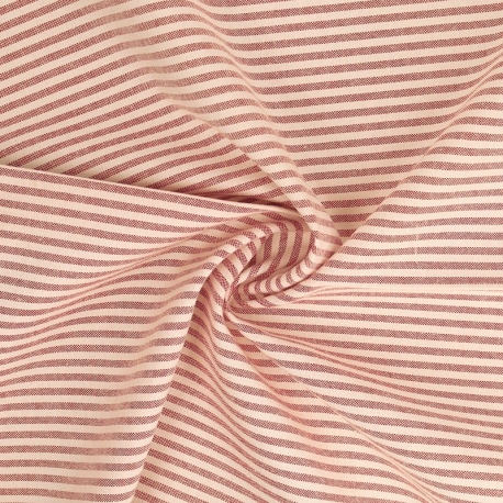 Tissu Chemise Coton lin Fine Rayure Rouille