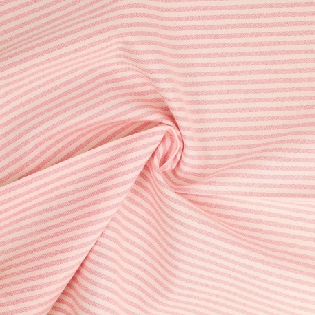 Tissu Chemise Coton lin Fine Rayure Rose 