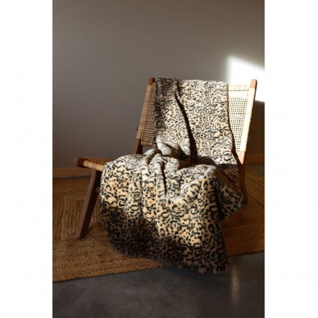 Plaid Leopard Fausse Fourrure Beige 