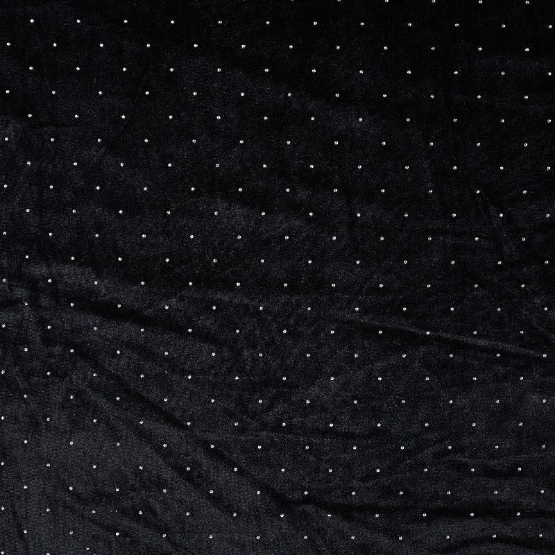 Tissu Velours Lisse Noir Avec Strass