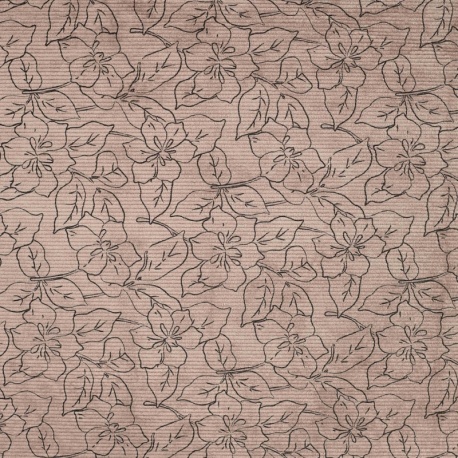 Tissu Velours Côtelé Imprimé Fleurs Taupe