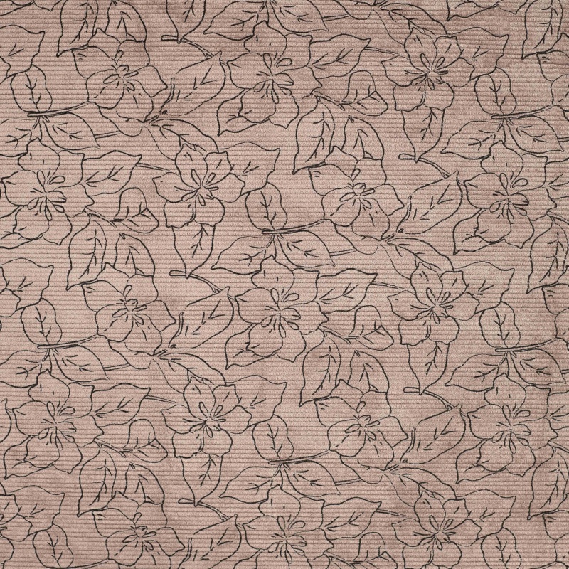 Tissu Velours Côtelé Imprimé Fleurs Taupe