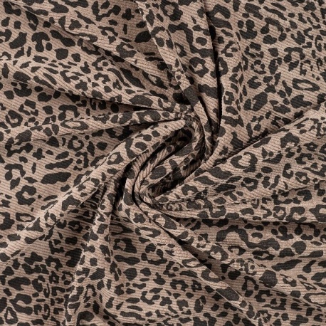Tissu Velours Côtelé Imprimé Léopard Pierre 