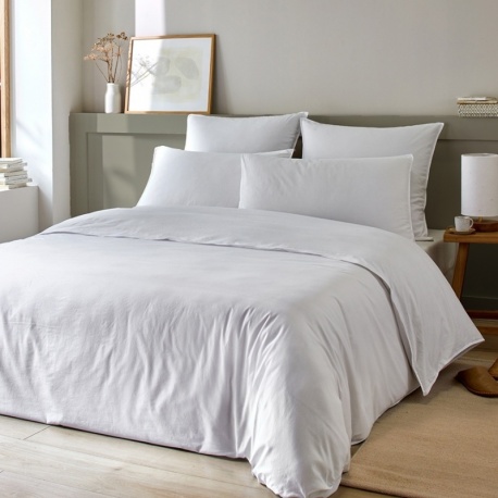 Linge de Lit en Coton et Bambou Lavé LEA Blanc