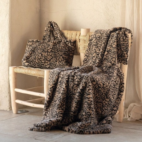 Plaid Leopard Fausse Fourrure Beige 
