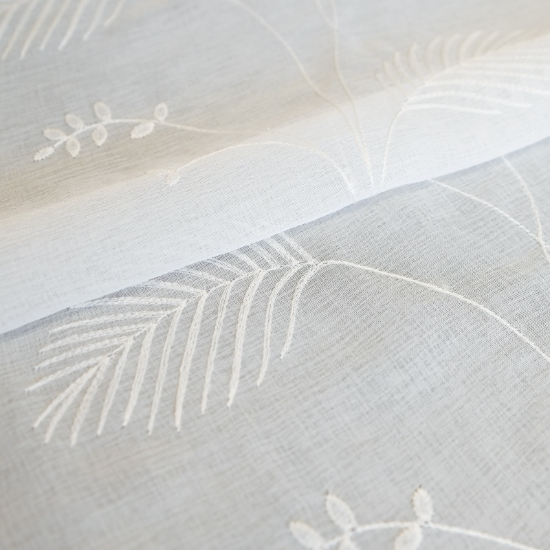 Tissu Etamine Brodée Idia Blanc 