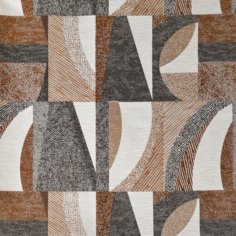 Tissu Jacquard Géométrique Scintillant - 100% Polyester - 140 Cm X 175 Cm - Marron/Ivoire/Rouge