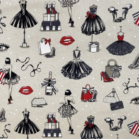 Tissu Toile Imprimée Frou Frou Noir rouge