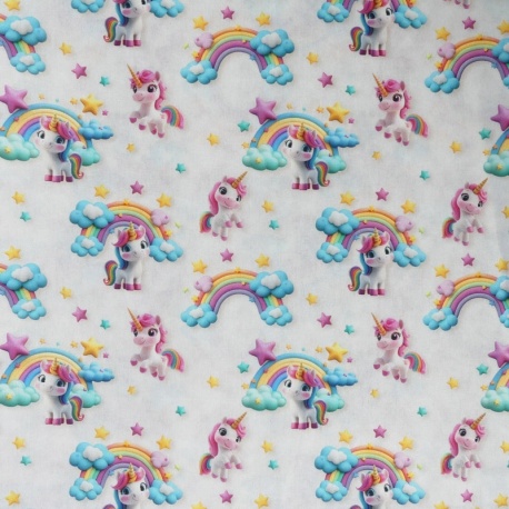 Tissu Imprimé Unicorn Effet 3d Ecru 