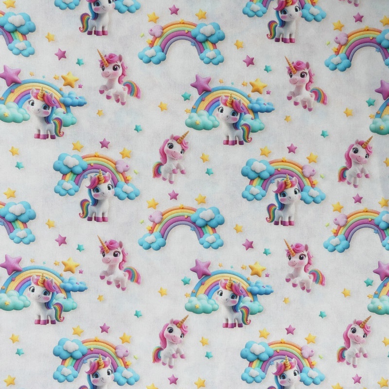 Tissu Imprimé Unicorn Effet 3d Ecru 