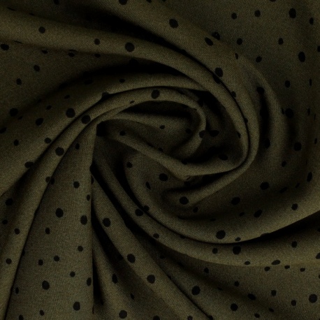 Tissu Viscose Imprimée Fond Kaki Pois Noir