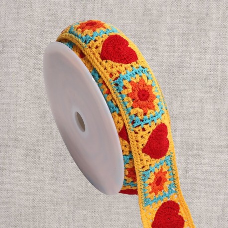 Galon crochet coeurs  Jaune or