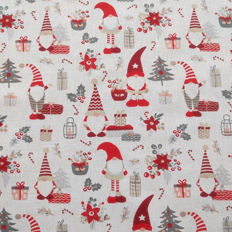 Tissu Coton Imprimé Lutin Blanc