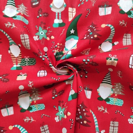 Tissu Coton Imprimé Lutin Rouge 