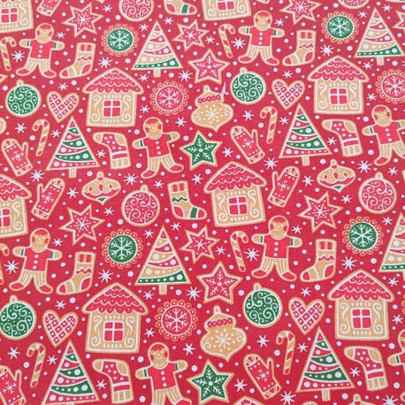 Tissu Coton Imprimé Petit Biscuit Rouge