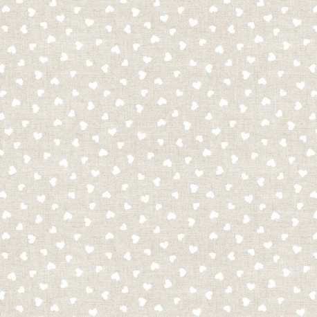 Tissu Toile Loneta Coeur Blanc
