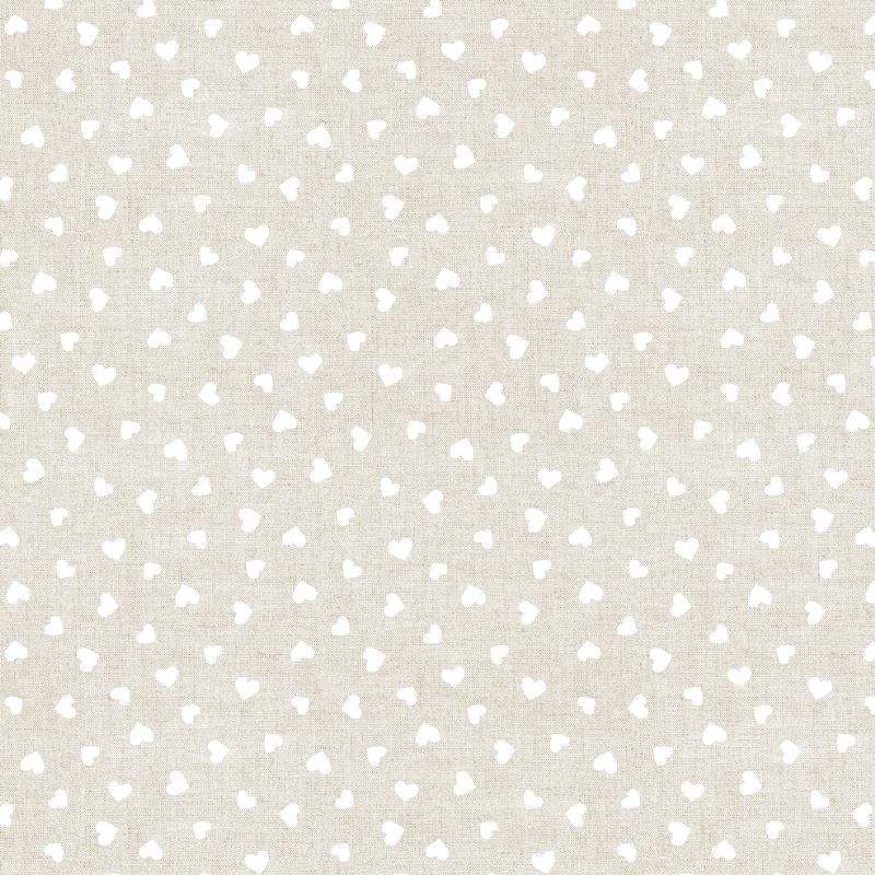 Tissu Toile Loneta Coeur Blanc