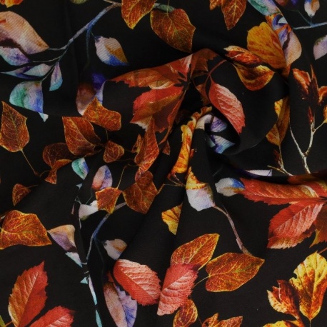 Tissu Popeline de Viscose Imprimée Feuille Multicolore