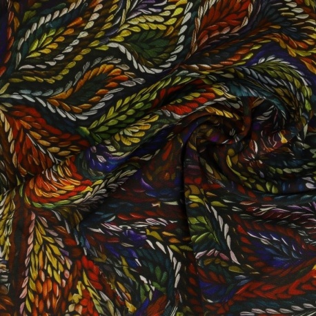 Tissu Popeline de Viscose Imprimée Motif Feuille Abstrait