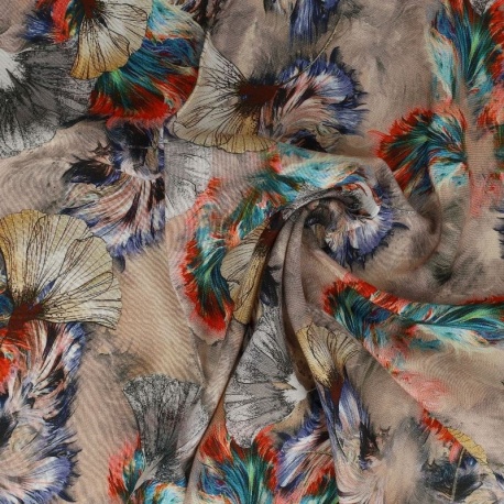 Tissu Popeline de Viscose Imprimée Motif Floral Multicolore