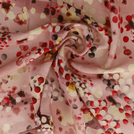 Tissu Popeline de Viscose Imprimée Motif Abstrait Fond Rose