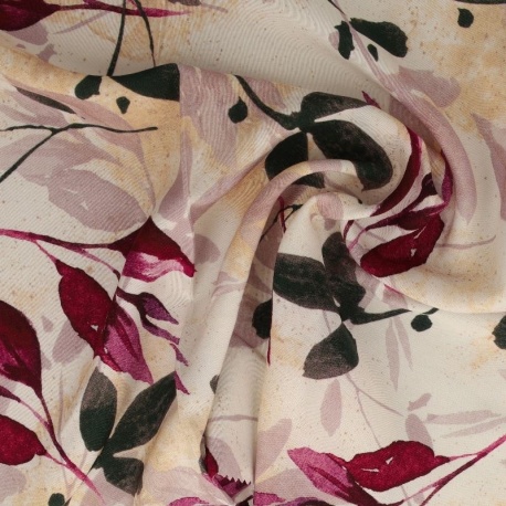 Tissu Popeline de Viscose Imprimée Motif Feuillage Fond Clair