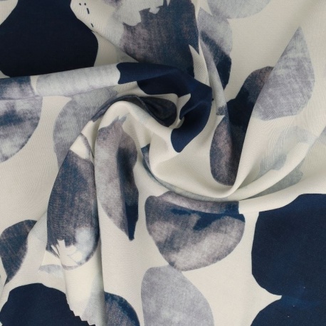 Tissu Popeline de Viscose Imprimée Motif Coloris Marine