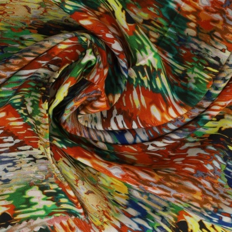 Tissu Popeline de Viscose Imprimée Motif Abstrait Multicolore
