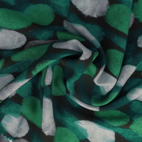 Tissu Popeline de Viscose Imprimée Motif Abstrait Vert