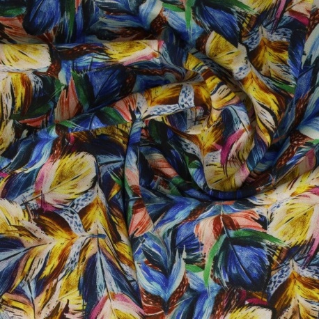 Tissu Popeline de Viscose Imprimée Motif Plume Multicolore