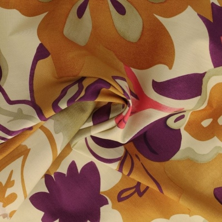 Tissu Popeline Fleurs Vanille 