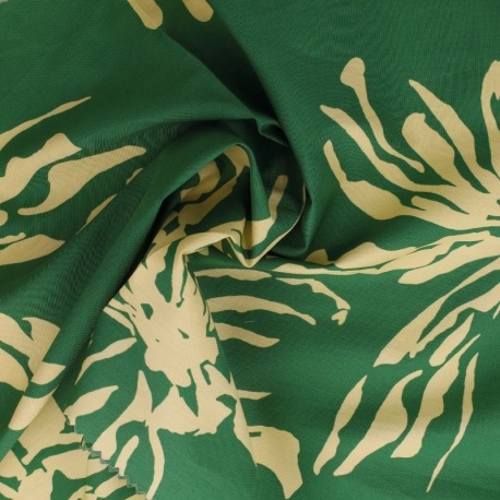 Tissu Popeline Fleurs Vert