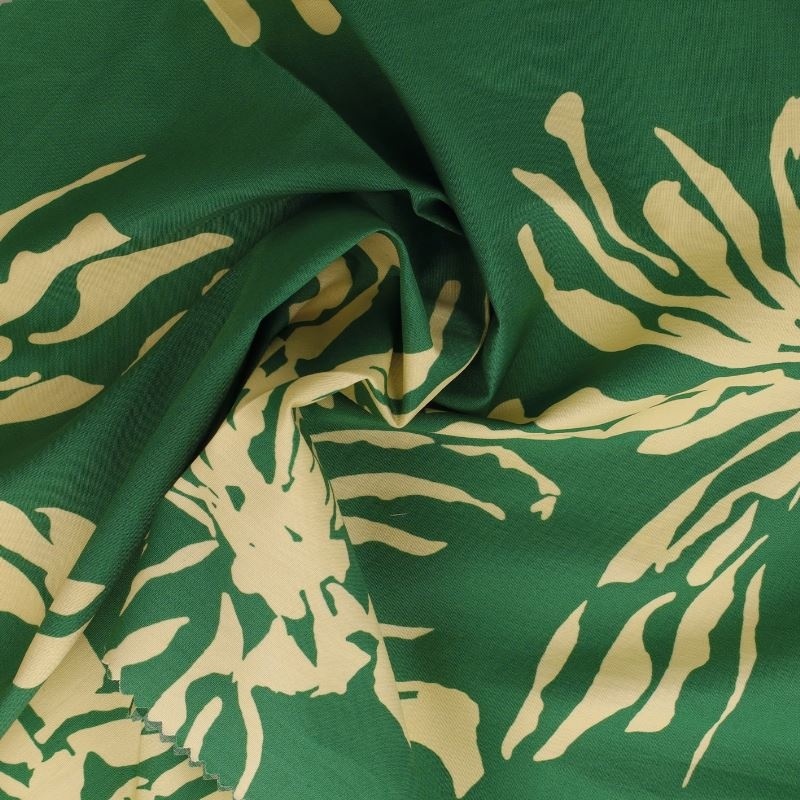 Tissu Popeline Fleurs Vert
