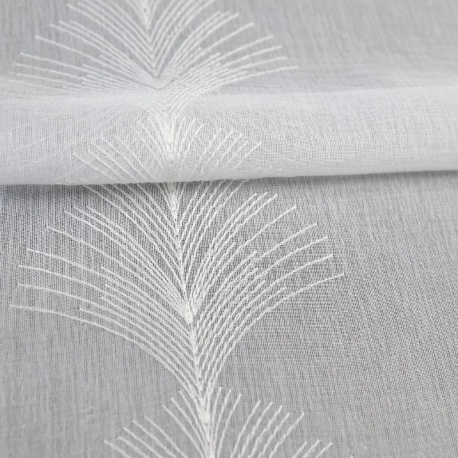 Tissu Plume Etamine Brodée Blanc 