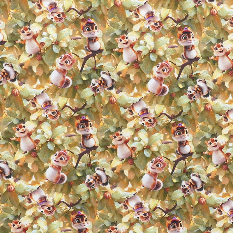 Tissu Imprimé Effet 3d Chipmunk Vert