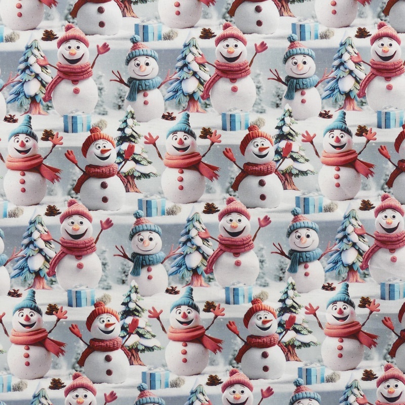Tissu Imprimé Effet 3d Snowman Multico