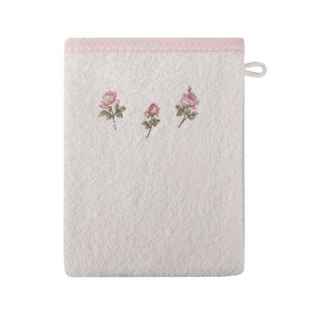 Linge de Toilette Brodé Roses Dentelle Blanc