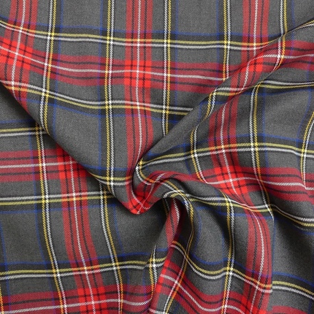 Tissu Toile Chemise Carreaux Gris Rouge