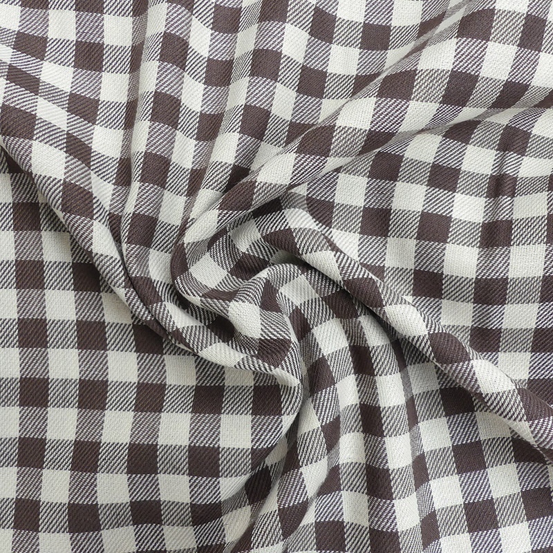 Tissu Toile Chemise Petits Carreaux Blanc Marron