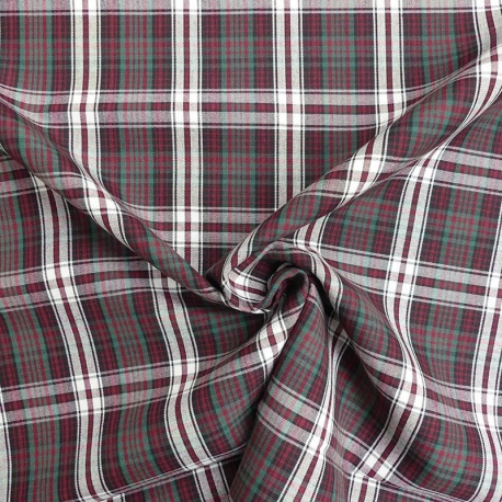 Tissu Toile Chemise Carreaux Marron Rouge