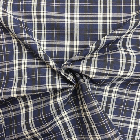 Tissu Toile Chemise Carreaux Bleu Marine