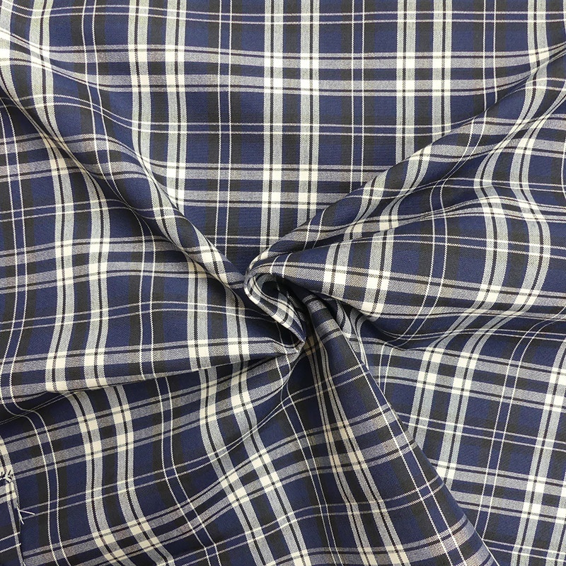 Tissu Toile Chemise Carreaux Bleu Marine